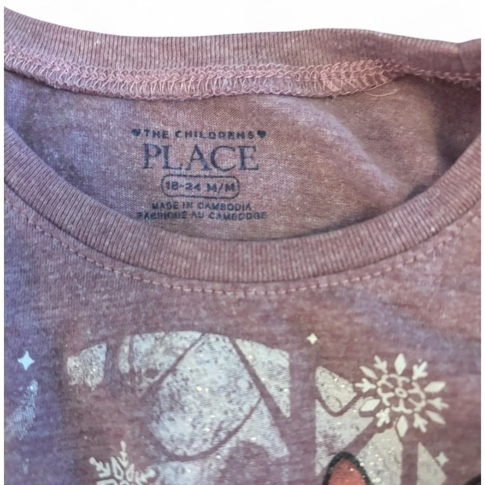 The Children's Place Pink Fox Graphic Long Sleeve Glitter T-Shirt 18-24 Months